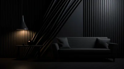 Dim Lamp Beside a Black Sofa HD Wallpaper
