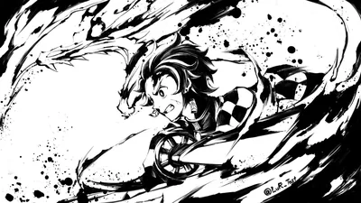 Demon Slayer Ink Brush Art in Black and White HD Wallpaper