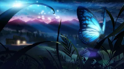 Blue Butterfly Glowing at Dusk HD Wallpaper