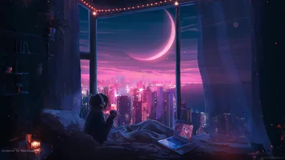 Lofi Girl Chilling Night City Live Wallpaper MoeWalls