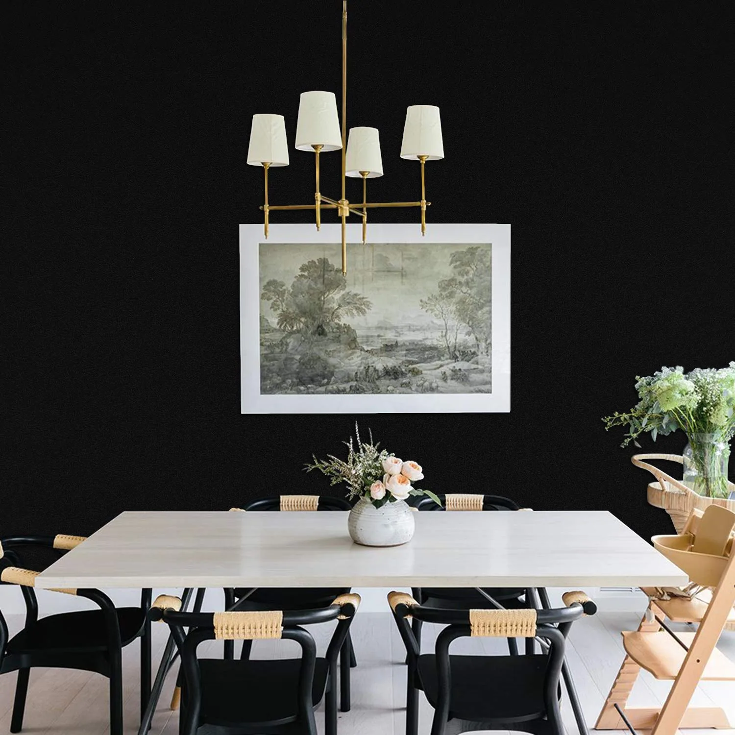 Mecpar Solid Black Wallpaper Matte Black Peel and Stick Paper Textured Vin