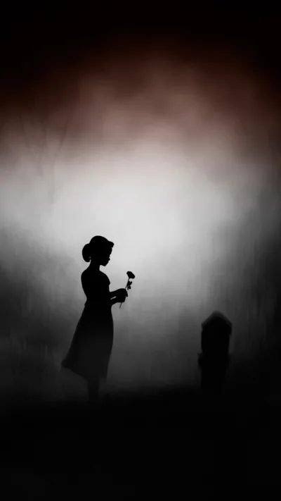 Phone wallpaper Silhouette, Dark, Girl, Little Girl, Tombstone, Night