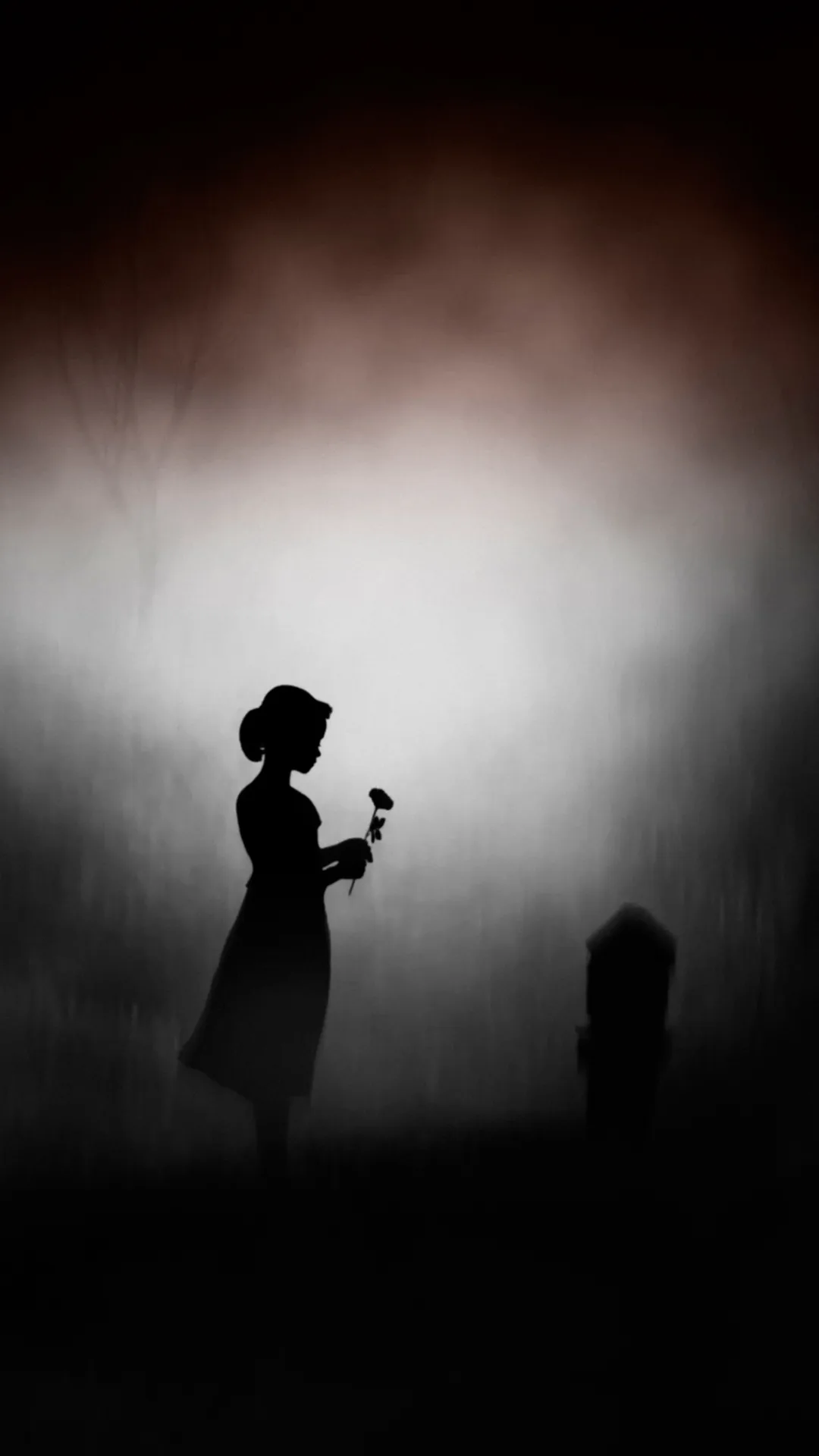 Phone wallpaper Silhouette, Dark, Girl, Little Girl, Tombstone, Night