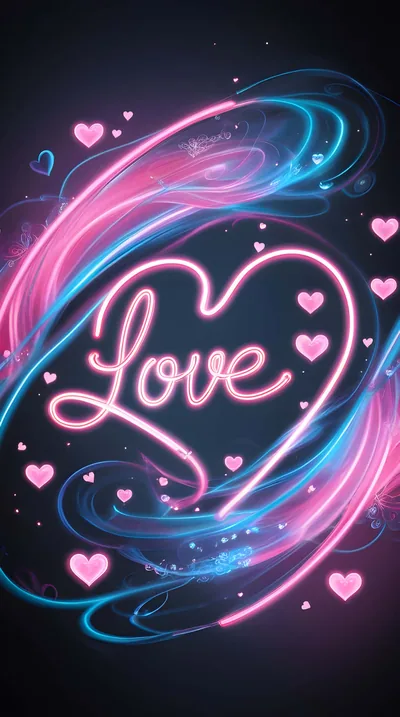 Neon Love Script in a Pink Heart HD Phone Wallpaper