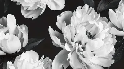 White Peonies on Black Background HD Wallpaper