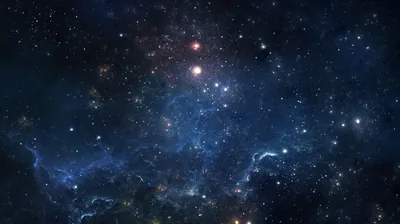 Deep Blue Nebula with a Red Star HD Wallpaper