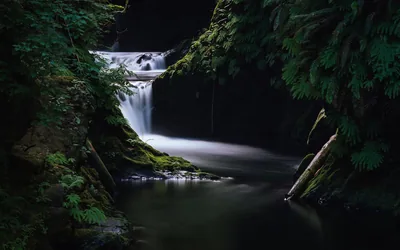 waterfall, grass, dark Wallpaper, HD Nature 4K Wallpapers, Images and Background Wall