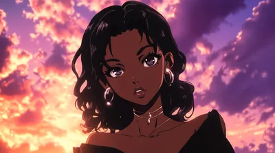 Dark Skinned Anime Girl at Sunset HD Wallpaper
