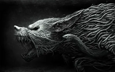 Wolf Made of Roots and Vines HD Wallpaper