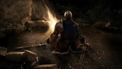 Knight Resting at a Bonfire HD Wallpaper