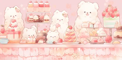 Fluffy Puppies in a Dessert Shop HD Wallpaper