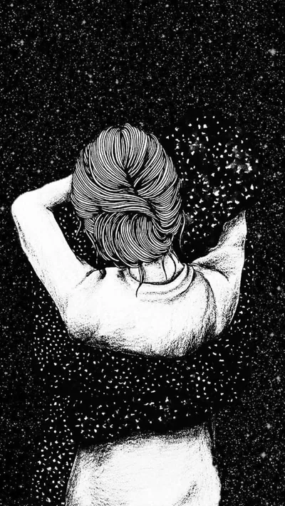 Woman Reaching into a Starry Sky HD Phone Wallpaper