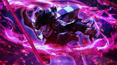 Tanjiro Surrounded by Purple Energy HD Wallpaper