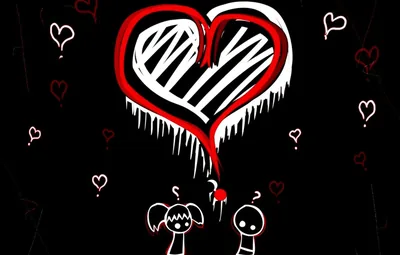 Doodle Heart with Two Stick Figures HD Wallpaper