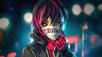 Truth Mask Girl in Neon Bokeh HD Wallpaper