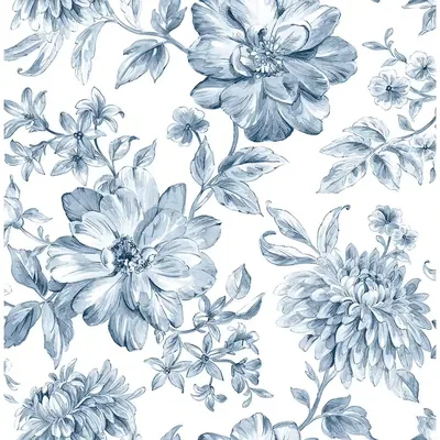 Brewster Gabriela Blue Floral Blue Wallpaper Sample