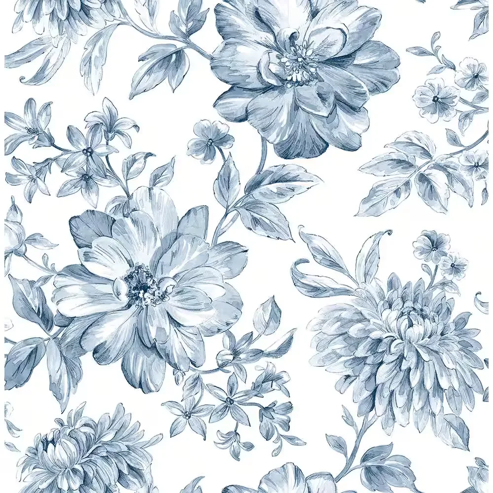 Brewster Gabriela Blue Floral Blue Wallpaper Sample
