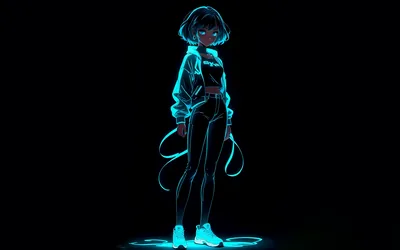 Neon Outline Girl Standing on Black HD Wallpaper