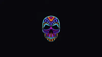Neon Patterned Skull on Black HD Wallpaper