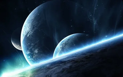 Three Planets Above a Glowing Horizon HD Wallpaper