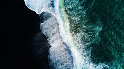 Reynisfjara Black Sand Beach Wallpaper 4K, Waves, Aerial view
