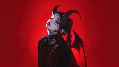 Demon Gothic Anime Girl Horn Wings Wallpaper 4K 8K HD PC