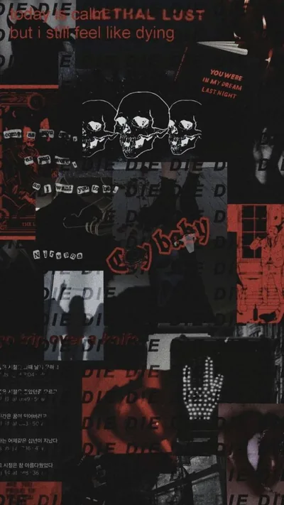Red and Black Grunge Collage HD Phone Wallpaper