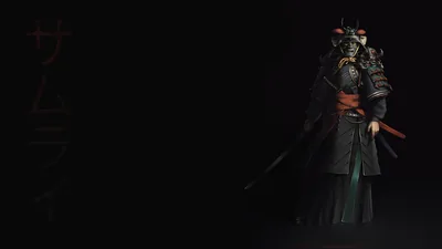Dark Samurai with Red Katakana HD Wallpaper