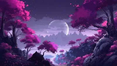 Purple Japanese Painting AI Generated