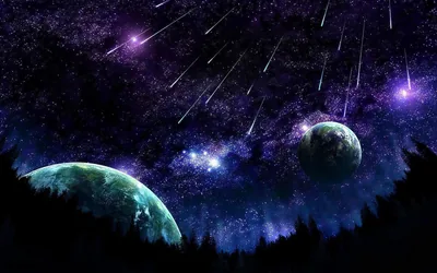 Meteor Shower Over a Tree Silhouette HD Wallpaper