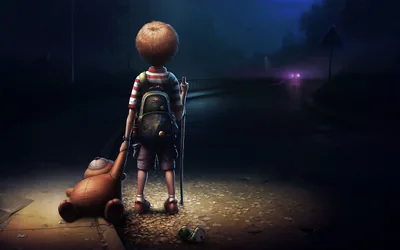 Child With a Crutch at Night HD Wallpaper