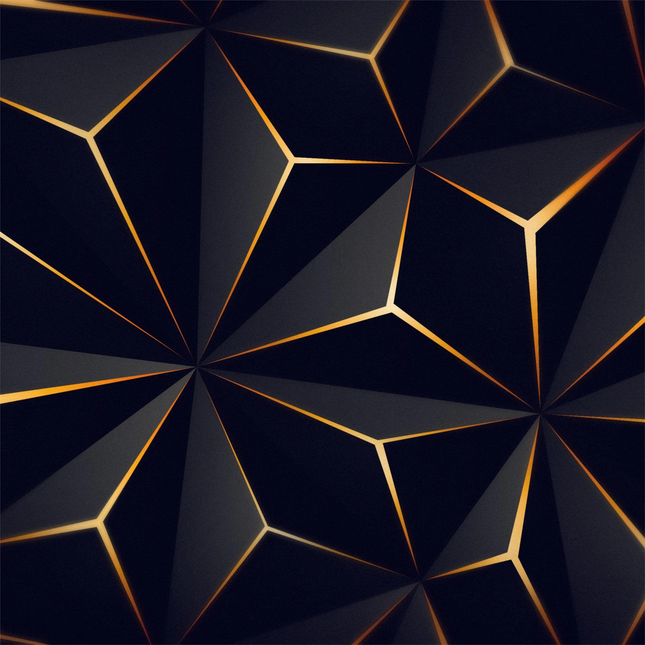 Angular black facets tile the whole square, each seam traced in gold so the folds catch light like polished metal.