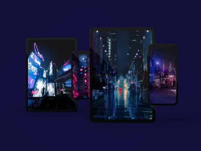 Neon City Screens on Purple HD Wallpaper