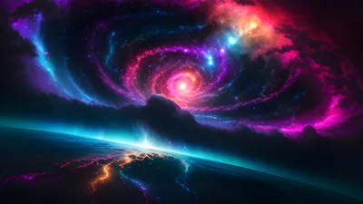 Magenta Spiral Vortex Above a Planet Rim HD Wallpaper