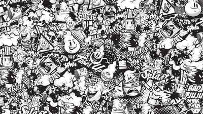 Black and White Sticker Bomb Collage HD Wallpaper