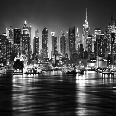 Skyscrapers at Night Above the River HD Wallpaper