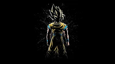 Goku from Behind on Black Splatter HD Wallpaper
