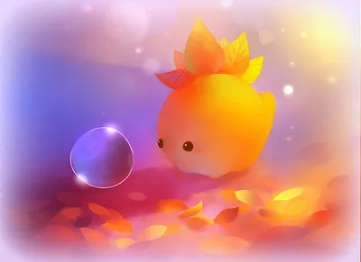 Orange Leaf Creature Watching a Bubble HD Wallpaper