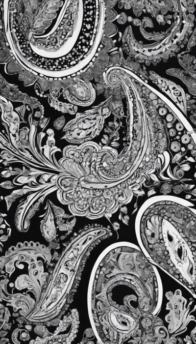 Abstract painting in black and white Paisley design Wallpaper