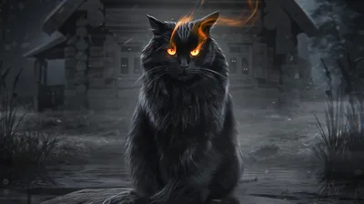 Fantasy Cat with Burning Eyes HD Wallpaper