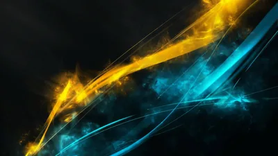 Gold and Cyan Light Streaks on Black HD Wallpaper
