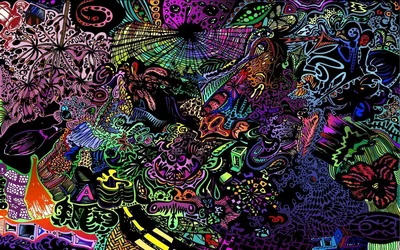 Trippy Neon Doodle Collage HD Wallpaper