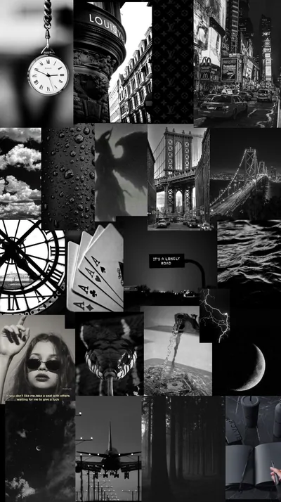 Black and white aesthetic background collage