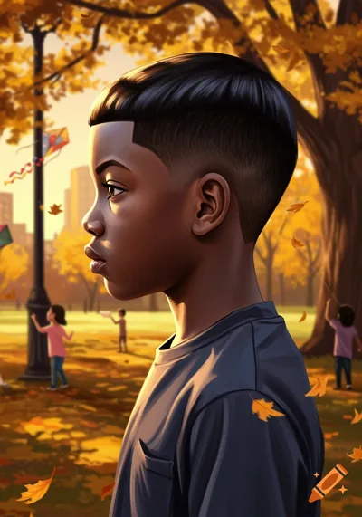 Stylized illustration of a young Black boy in profile, with a fresh