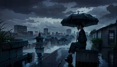 Resolution HD Sad Anime Girl in Dark Rain