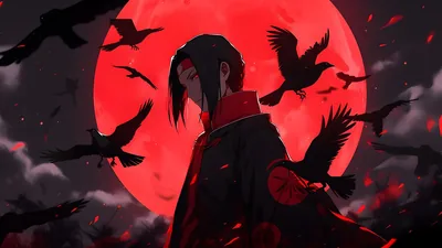 Cloaked Figure and Crows in Red Light HD Wallpaper