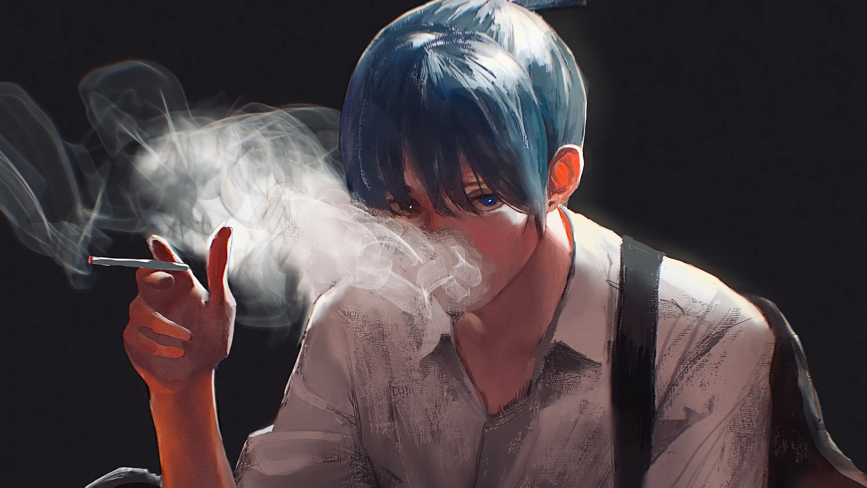 Sad Anime Boy Smoking Wallpaper 4k