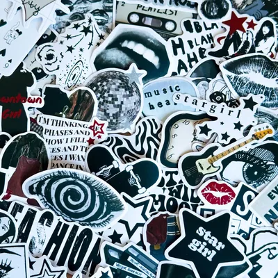 50pcs Black White Downtown Girly Aesthetic Stickers, Y2K Stickers