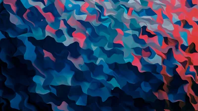 Wavy Camo Layers in Blue and Coral HD Wallpaper