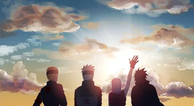 Four Ninja Silhouettes at Sunset HD Wallpaper